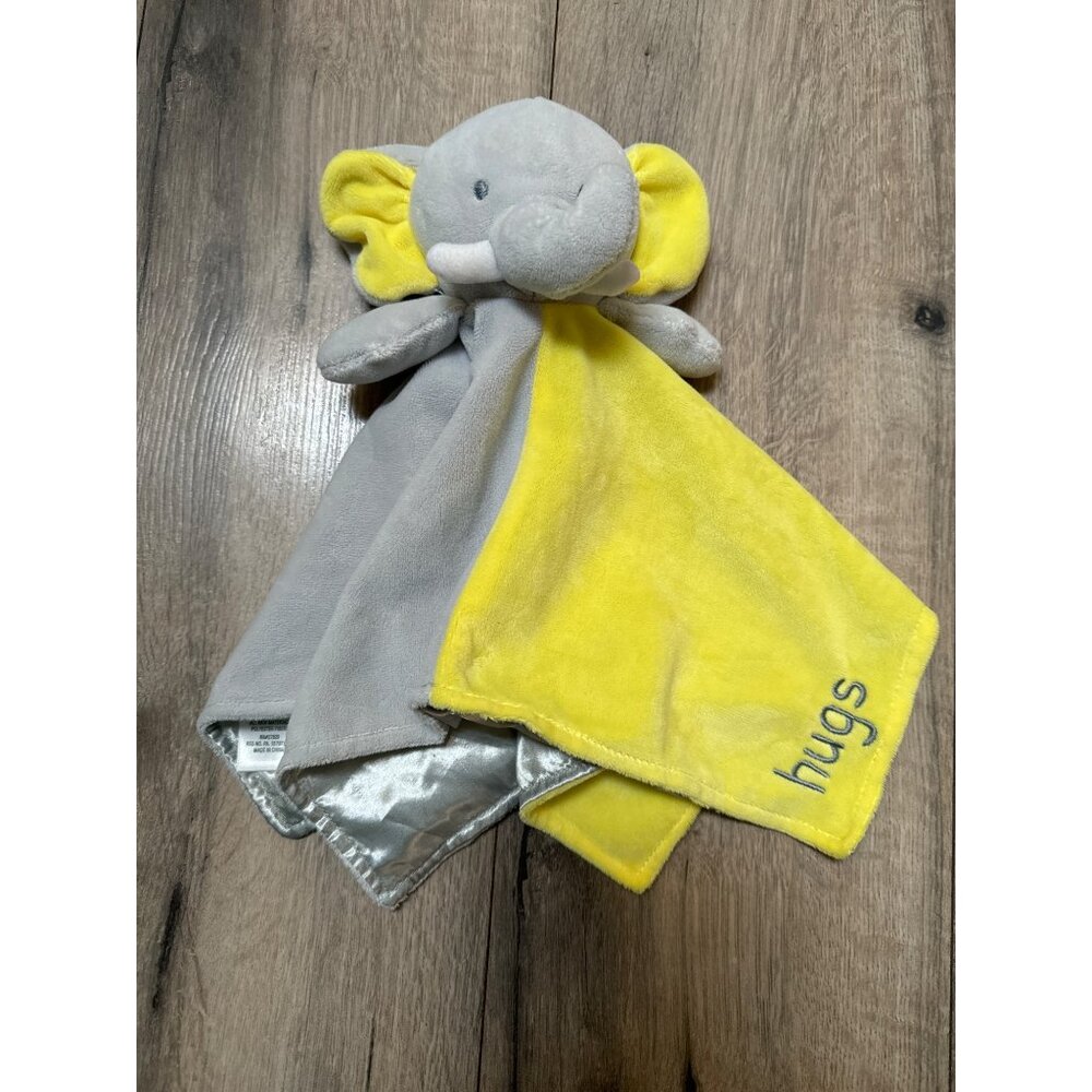 Okie Dokie Elephant Plush Baby Lovey Security Blanket 14" X 14" Gray & Yellow Po